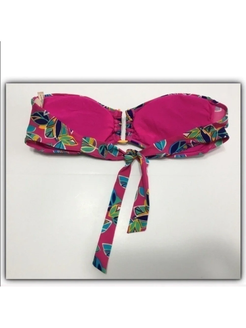 aerie tropical print adjustable padded strapless bikini bandeau top size medium